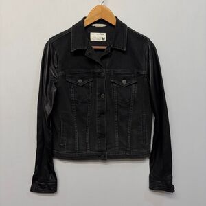 Rag & Bone Women Lamb Leather Sleeve Denim Jacket Size Medium Black D060 -1